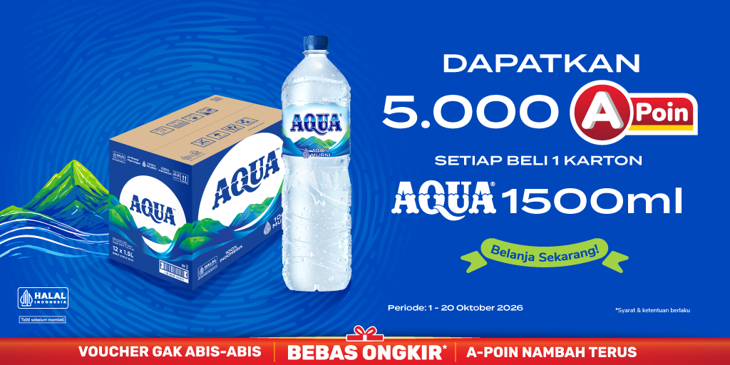 Aqua Bonus 5rb A-Poin 1500ml 1-20 Oktober 2026